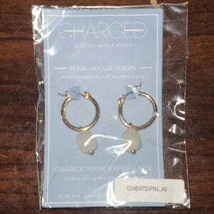 Gold Pearl Huggie Hoops